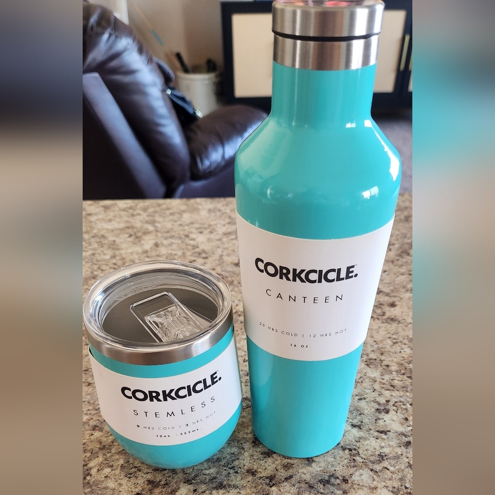 Corkcicle Turquoise Stemless and Canteen Set